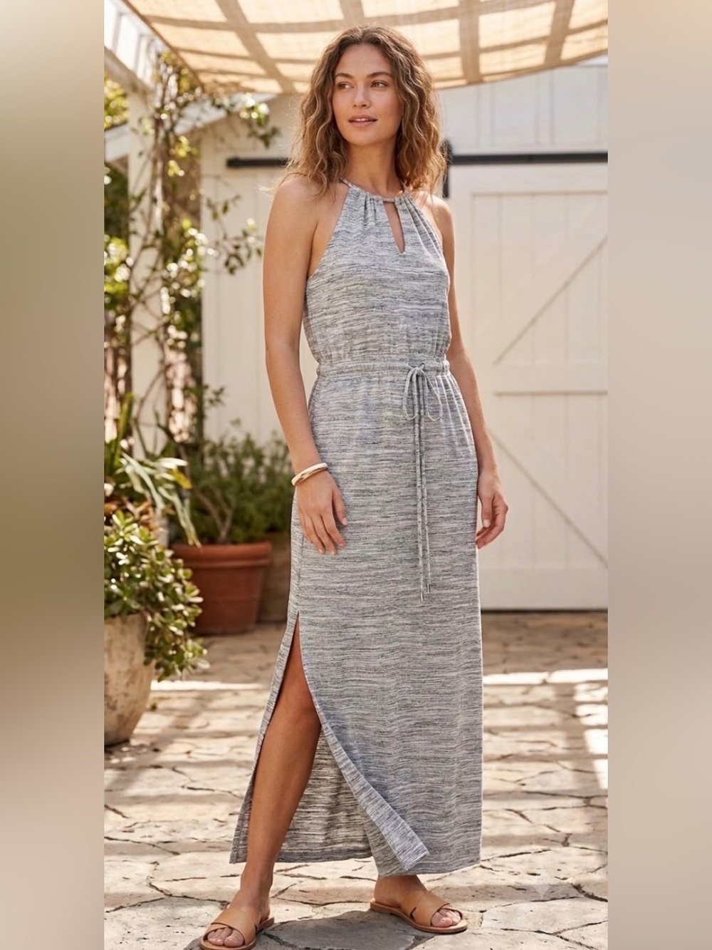 Banana Republic Light Gray Halter Maxi Dress